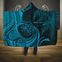 Personalised New Zealand Turquoise Darts Hooded Blanket Maori Fern Curve Style