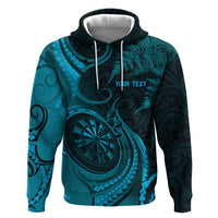 Personalised New Zealand Turquoise Darts Hoodie Maori Fern Curve Style