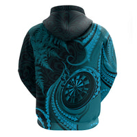 Personalised New Zealand Turquoise Darts Hoodie Maori Fern Curve Style