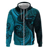 Personalised New Zealand Turquoise Darts Hoodie Maori Fern Curve Style