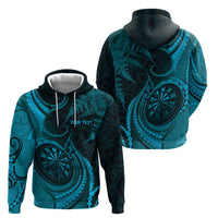 Personalised New Zealand Turquoise Darts Hoodie Maori Fern Curve Style