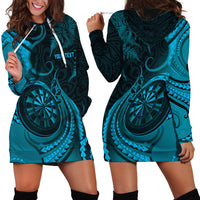 Personalised New Zealand Turquoise Darts Hoodie Dress Maori Fern Curve Style