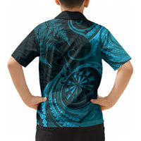 Personalised New Zealand Turquoise Darts Kid Hawaiian Shirt Maori Fern Curve Style