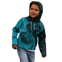 Personalised New Zealand Turquoise Darts Kid Hoodie Maori Fern Curve Style