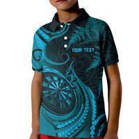 Personalised New Zealand Turquoise Darts Kid Polo Shirt Maori Fern Curve Style