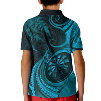 Personalised New Zealand Turquoise Darts Kid Polo Shirt Maori Fern Curve Style