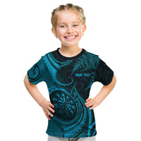 Personalised New Zealand Turquoise Darts Kid T Shirt Maori Fern Curve Style