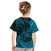 Personalised New Zealand Turquoise Darts Kid T Shirt Maori Fern Curve Style