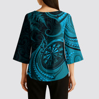 Personalised New Zealand Turquoise Darts Kimono Sleeve Blouse Maori Fern Curve Style