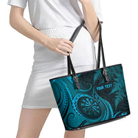 Personalised New Zealand Turquoise Darts Leather Tote Bag Maori Fern Curve Style
