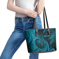 Personalised New Zealand Turquoise Darts Leather Tote Bag Maori Fern Curve Style