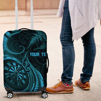 Personalised New Zealand Turquoise Darts Luggage Cover Maori Fern Curve Style