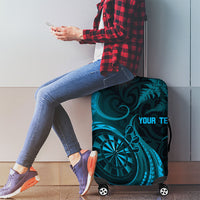 Personalised New Zealand Turquoise Darts Luggage Cover Maori Fern Curve Style