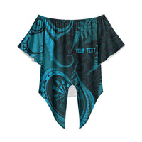 Personalised New Zealand Turquoise Darts Off Shoulder Wrap Waist Top Maori Fern Curve Style