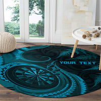 Personalised New Zealand Turquoise Darts Round Carpet Maori Fern Curve Style