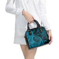 Personalised New Zealand Turquoise Darts Shoulder Handbag Maori Fern Curve Style