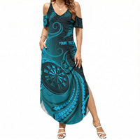 Personalised New Zealand Turquoise Darts Summer Maxi Dress Maori Fern Curve Style