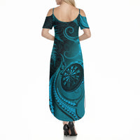 Personalised New Zealand Turquoise Darts Summer Maxi Dress Maori Fern Curve Style