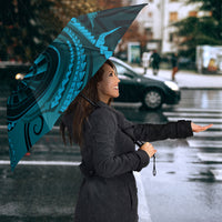 Personalised New Zealand Turquoise Darts Umbrella Maori Fern Curve Style