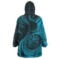 Personalised New Zealand Turquoise Darts Wearable Blanket Hoodie Maori Fern Curve Style