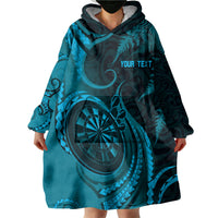 Personalised New Zealand Turquoise Darts Wearable Blanket Hoodie Maori Fern Curve Style
