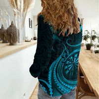 Personalised New Zealand Turquoise Darts Women Casual Shirt Maori Fern Curve Style