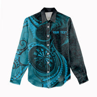 Personalised New Zealand Turquoise Darts Women Casual Shirt Maori Fern Curve Style
