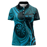 Personalised New Zealand Turquoise Darts Women Polo Shirt Maori Fern Curve Style