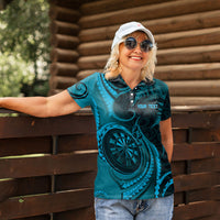 Personalised New Zealand Turquoise Darts Women Polo Shirt Maori Fern Curve Style