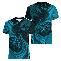 Personalised New Zealand Turquoise Darts Women V-Neck T-Shirt Maori Fern Curve Style