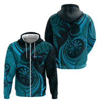 Personalised New Zealand Turquoise Darts Zip Hoodie Maori Fern Curve Style