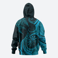 Personalised New Zealand Turquoise Darts Zip Hoodie Maori Fern Curve Style