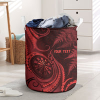 Personalised New Zealand Red Darts Laundry Basket Maori Fern Curve Style