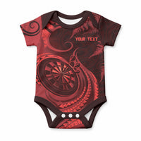 Personalised New Zealand Red Darts Baby Onesie Maori Fern Curve Style