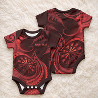 Personalised New Zealand Red Darts Baby Onesie Maori Fern Curve Style