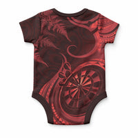 Personalised New Zealand Red Darts Baby Onesie Maori Fern Curve Style