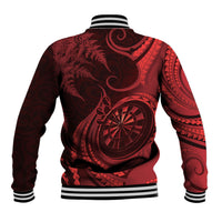 Personalised New Zealand Red Darts Baseball Jacket Maori Fern Curve Style