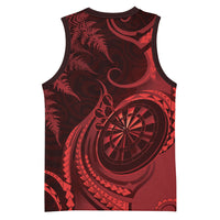 Personalised New Zealand Red Darts Basketball Jersey Maori Fern Curve Style