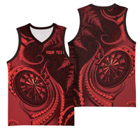 Personalised New Zealand Red Darts Basketball Jersey Maori Fern Curve Style