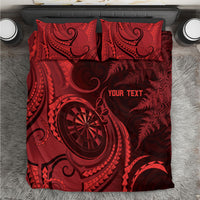 Personalised New Zealand Red Darts Bedding Set Maori Fern Curve Style