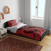 Personalised New Zealand Red Darts Bedding Set Maori Fern Curve Style
