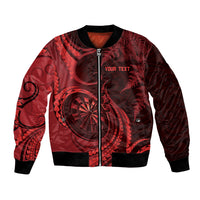 Personalised New Zealand Red Darts Bomber Jacket Maori Fern Curve Style