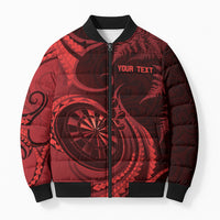 Personalised New Zealand Red Darts Bomber Puffer Jacket Maori Fern Curve Style