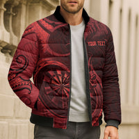 Personalised New Zealand Red Darts Bomber Puffer Jacket Maori Fern Curve Style