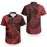 Personalised New Zealand Red Darts Couples Matching Off Shoulder Maxi Dress and Hawaiian Shirt Maori Fern Curve Style