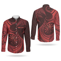 Personalised New Zealand Red Darts Couples Matching Short Sleeve Bodycon Dress and Long Sleeve Button Shirt Maori Fern Curve Style