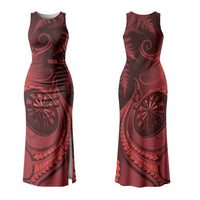 Personalised New Zealand Red Darts Couples Matching Tank Maxi Dress and Hawaiian Shirt Maori Fern Curve Style