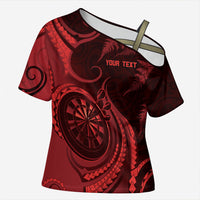 Personalised New Zealand Red Darts Cross Shoulder Shirt Maori Fern Curve Style