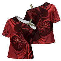 Personalised New Zealand Red Darts Cross Shoulder Shirt Maori Fern Curve Style
