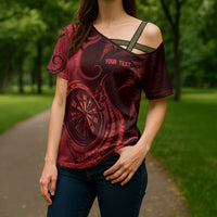 Personalised New Zealand Red Darts Cross Shoulder Shirt Maori Fern Curve Style